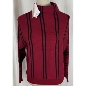 MAGASCHONI Burgundy Black Stripe Mock Neck Dolman Sleeve Sweater Top Size S